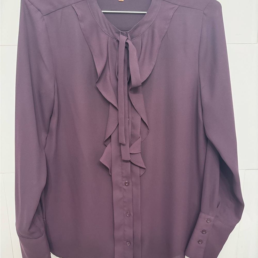 Karl Lagerfeld Purple Ruffled Long Sleeve Blouse